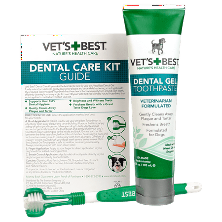 Vet’s Best Dog Toothbrush and Enzymatic Toothpaste Set | Teeth Cleaning and Fresh Breath Kit with Dental Care Guide | Vet