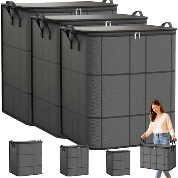 Spacious Moving Storage Bin, Large Zippered Bedding Organizer, 180L Extra-Large Capacity,Wide Zippered Lid, Reinforced Handles,Foldable Fabric Design,for Bedding, Clothes& Moving