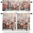 thumbnail image 2 of Winter Christmas Kitchen Curtains Set, Pink Snowman Window Curtain Valance and Tier Rod Pocket Half Curtain for Bedroom Living Room Bathroom 3 Piece Xmas House Snowscape Cafe Curtains 24 Inch Length, 2 of 6