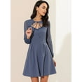 thumbnail image 2 of Unique Bargains Women's Tie Neck Ruffled Mesh Long Sleeve Mini Dress M Blue Grey, 2 of 7