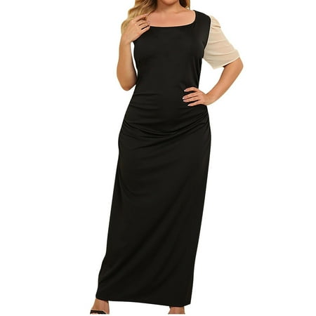 

Red Dress Sweater Dress Women s Summer Round Neck Plain Color Mesh Stitching Short Sleeve Split Plus Size Dress Summer Dresses Prom Dresses for Teens Savings Clearance Black 4XL