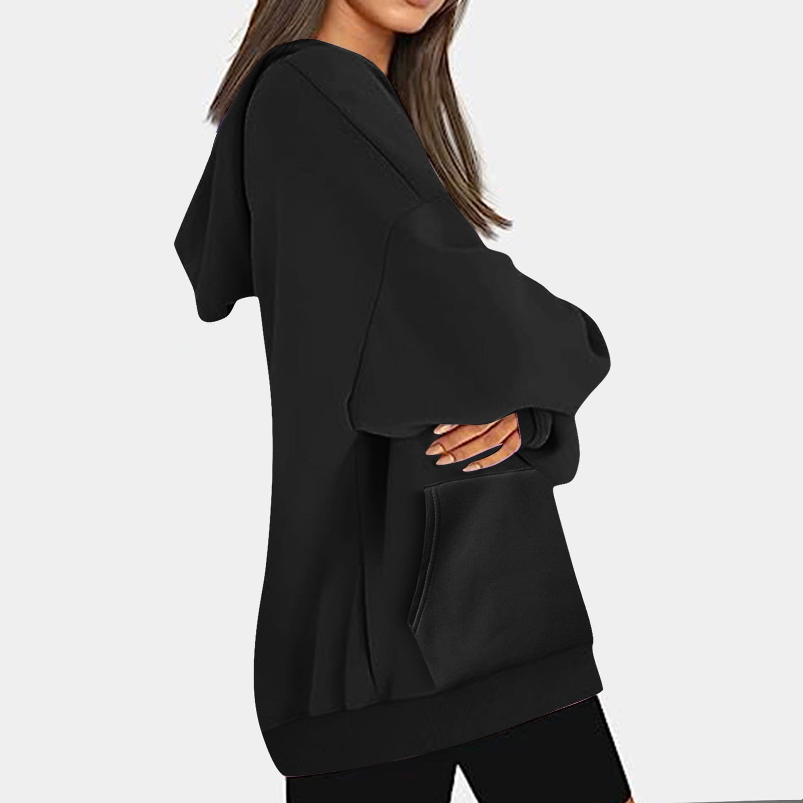Plus Size Hoodies for Women with Front Pocket Pullover Fleece Lined Sweatshirts Ladies Casual Solid Loose Basic Comfort Hooded Tops XS-5X