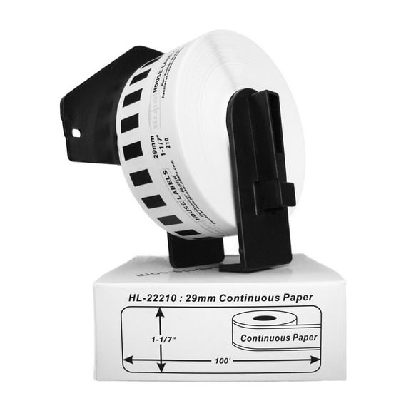 HOUSELABELS Compatible with DK-2210 Replacement Roll for Brother QL Label Printers; Continuous Length Labels; 1-1/7" x 100 feet (29mm*30.48m) with 1 REUSABLE CARTRIDGE - 1 Roll