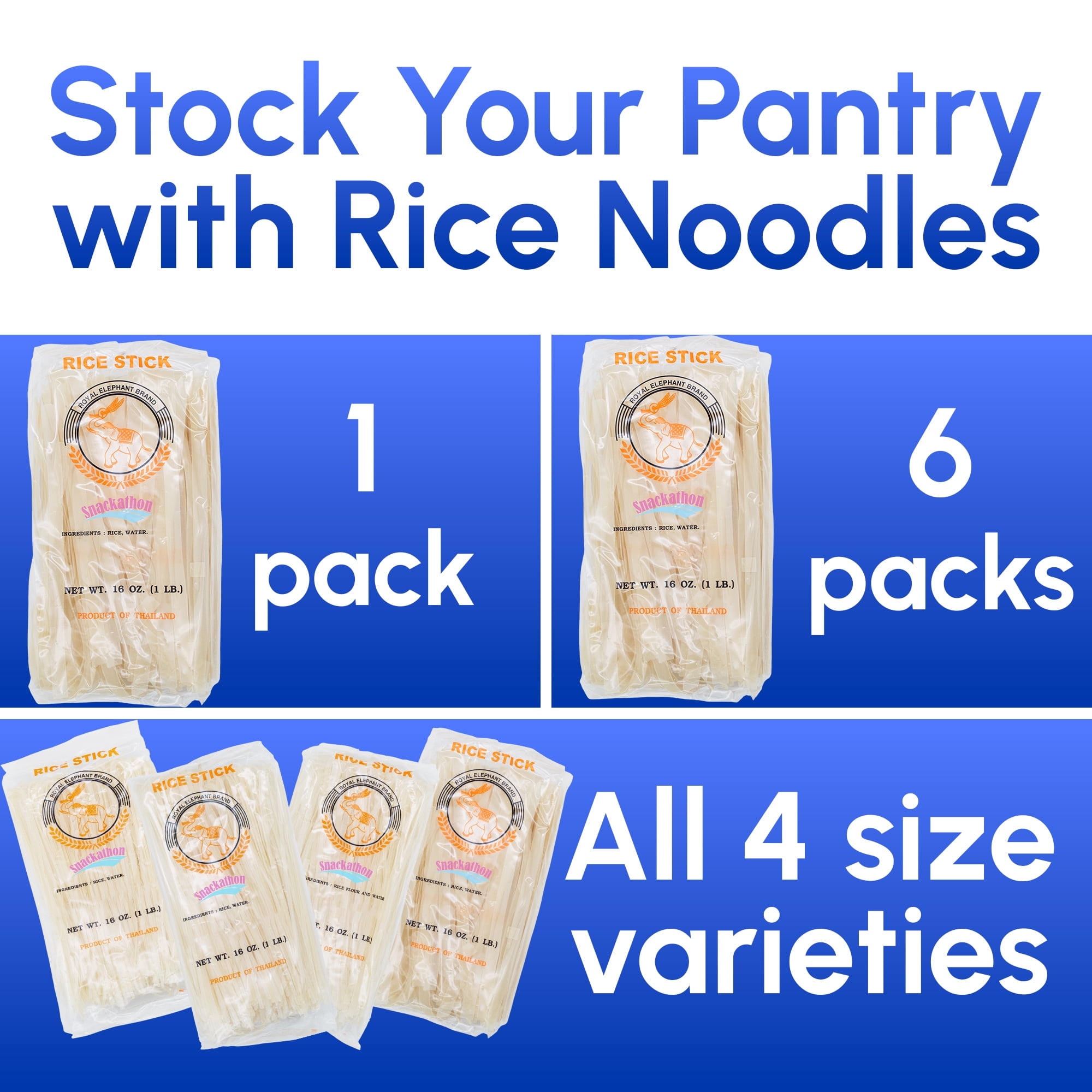 (2 pack) Snackathon Pad Thai Style Rice Stick Noodles, 10 mm Width, 16 oz (Pack of 2)