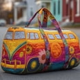 thumbnail image 3 of Quilted Hippie Van Duffle Bag with Adjustable Padded Strap - Large 18 Inch Weekender Travel Bag for Women, Gym Dance Yoga Overnight Festival Carryall Made from Strong Polyester Fabric,E, 3 of 7