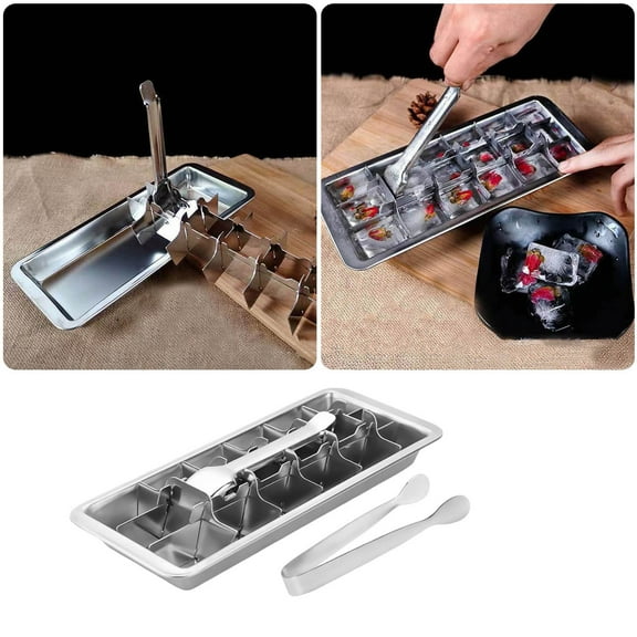 Metal Ice Cube Trays With Clip, 2025 New Stainless Steel Ice Cube Trays, 18-Slot Ice Cube Tray with Easy Release Handle, Detachable Ice Trays for Bars Kitchens Dishwasher, Stainless Steel Ice Cube