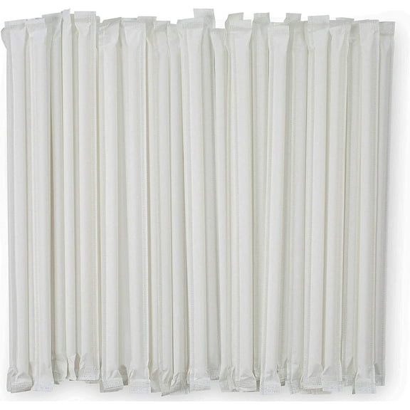 Disposable Plastic Drinking Straws 7.75 Inch Translucent Individually Paper Wrapped - BPA Free Disposable Jumbo Straws for Smoothies, Milkshakes, Coffee - 2000 Count Bulk Pack