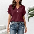 thumbnail image 3 of cocolona Summer Womens Button Down Tops V Neck Short Sleeve Loose Shirts Dressy Casual Solid Color Blouses, 3 of 7
