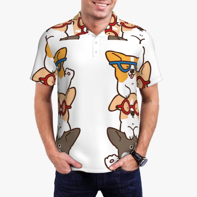 Lsque Corgi Dog2 Motif Chemises de Golf pour Hommes Séchage Rapide Imprimé Évacuation de l'Humidité Performance Polo à Manches Courtes-4TG