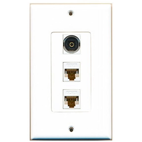 RiteAV 1 Port Toslink 2 Port Cat6 Ethernet White Wall Plate Oversized