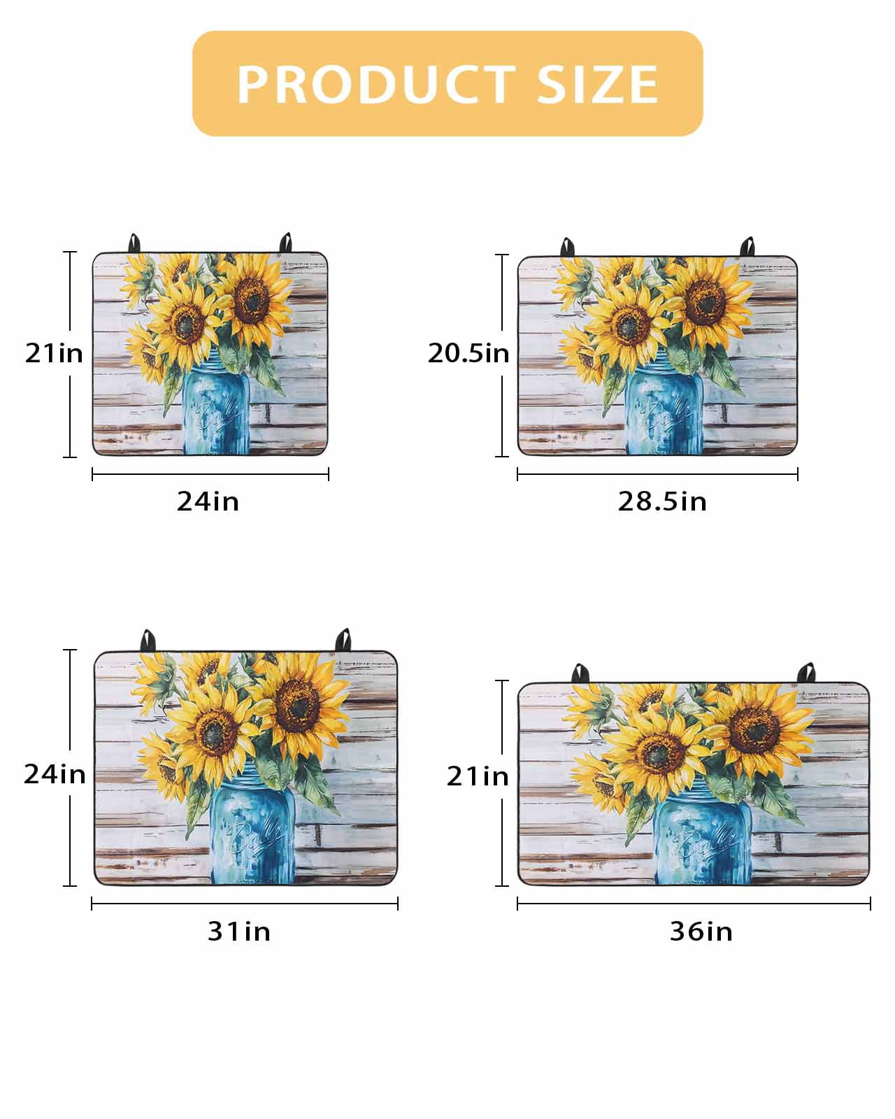 nqOlkjepod Large Induction Cooktop Protector Mat 24"x21", Sunflower Stove Top Covers for Electric Stove, Watercolor Yellow Floral Vintage Wooden Grain Stove Burner Cover Mats, Glass Top Stove Cover