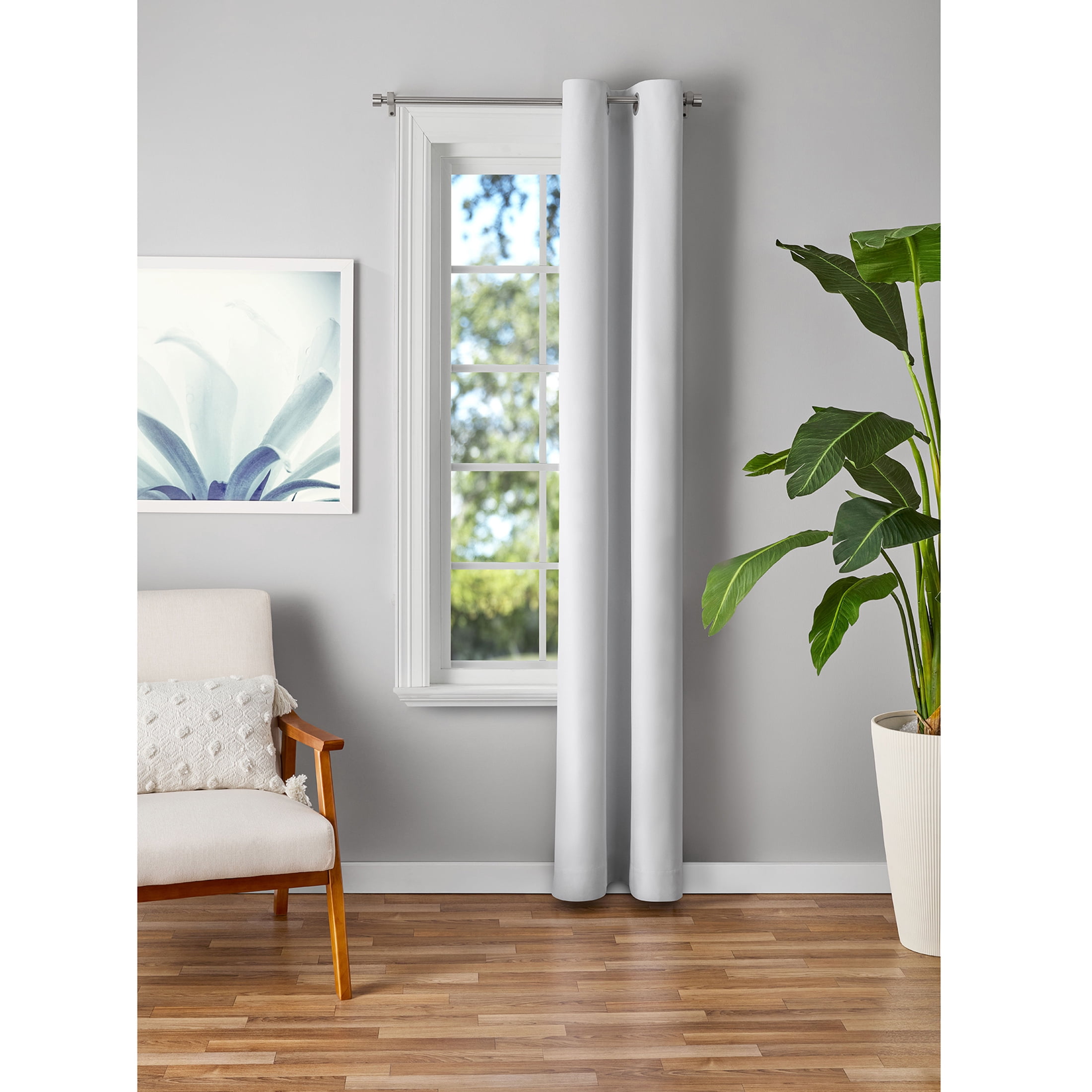 Mainstays White Solid Blackout Grommet Single Curtain Panel, 30" W x 84" L