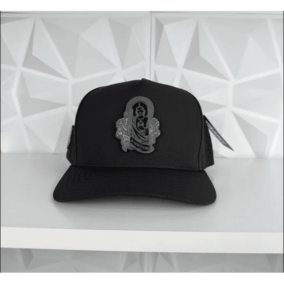 San Judas Tadeo Embroidered Trucker Hat, Classic Black Snapback for Devout Believers, Christian Saint Fashion