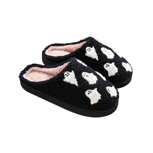 SUNSIOM Pantoufles Chaudes d'Halloween pour Femmes, Pantoufles d'Intérieur Cartoon Ghost/Skull/Spider Web