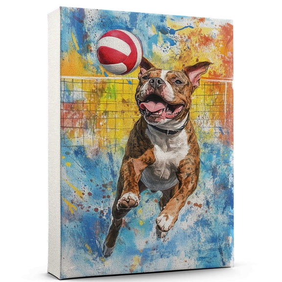 Staffordshire Bull Terrier Dog Canvas Volleyball Stretched Canvas Size 8x12 – Funny Staffordshire Bull Terrier Dog Canvas Wall Decor, Funny Dog Wall Art for Volleyball Room