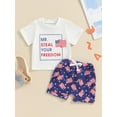 thumbnail image 5 of Aojekbee 4th of July Toddler Boys Outfits Letter Print Round Neck Short Sleeve T-Shirts Tops and Flag Print Shorts 2Pcs Clothes Set, 5 of 10
