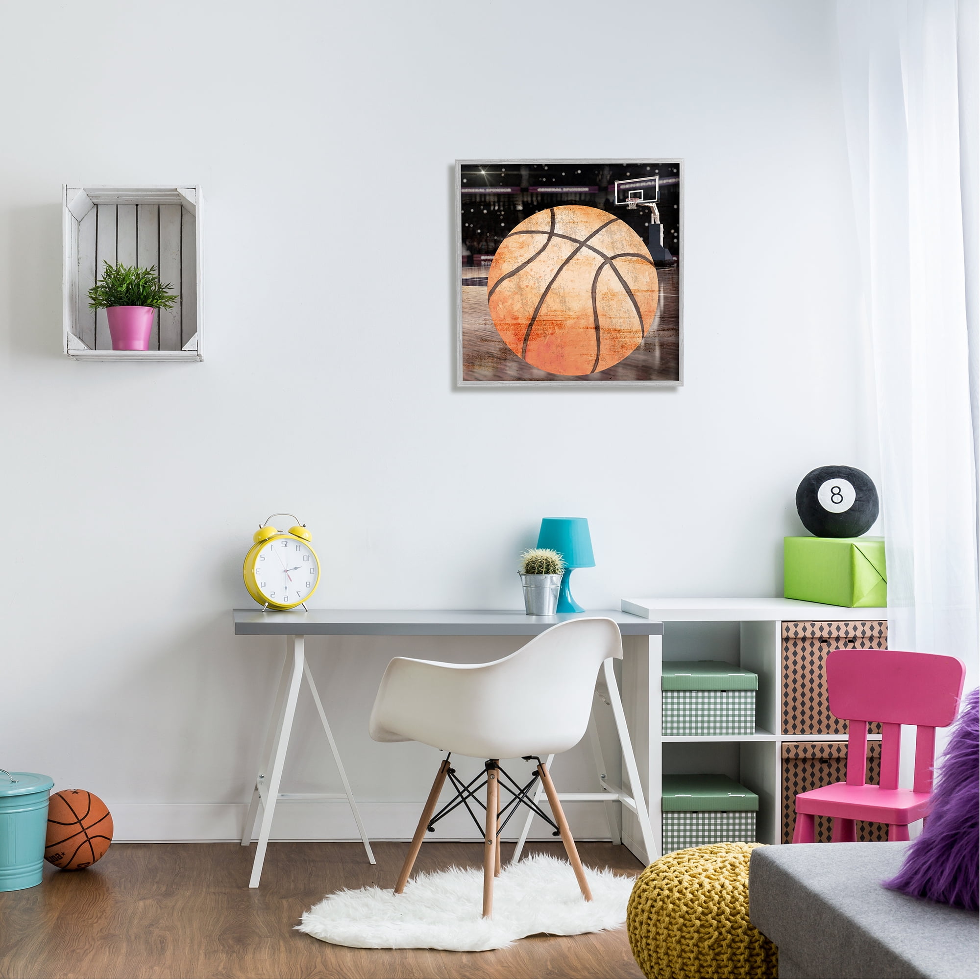 Stupell Industries Abstract Basketball Court Abstract Painting Gray Framed Art Print Wall Art, 24 x 24