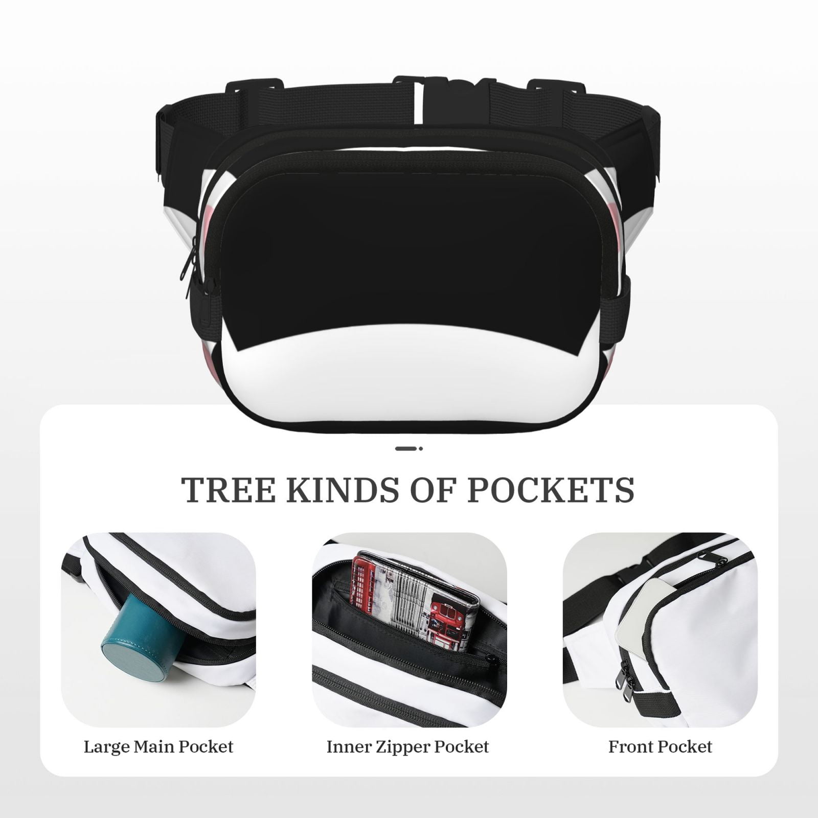 Picia Cat Meow Print Square Double-Layer Waist Bag Mini Adjustable Waist Belt Bag Exercise Running Travel Hiking