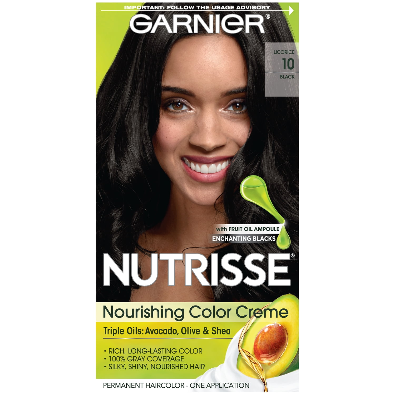 Garnier Nutrisse Nourishing Hair Color Creme, 10 Black (Licorice), 1 Kit