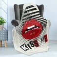 thumbnail image 4 of Kiss Me Soft Flannel Fleece Throw Blanket, Valentine's Day Typography Grunge Background Halftone and Stripes, Cozy Plush for Indoor and Outdoor Use, 70" x 90", Vermilion Off White, by Ambesonne, 4 of 5