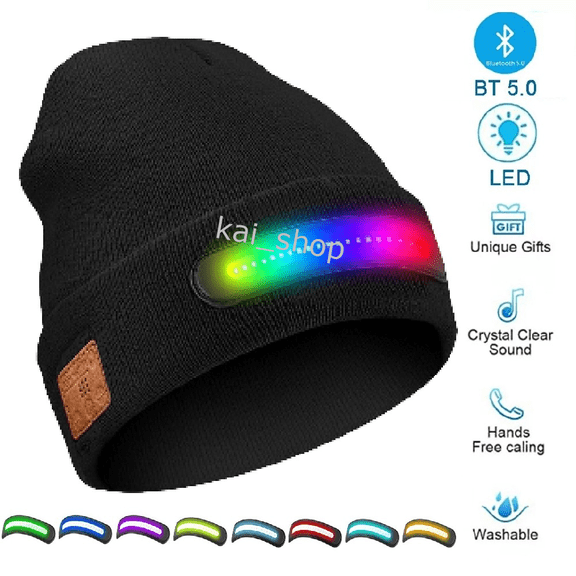 Wireless Bluetooth Hat with Music Speakers LED Light Beanie Warm Cap Headphones
