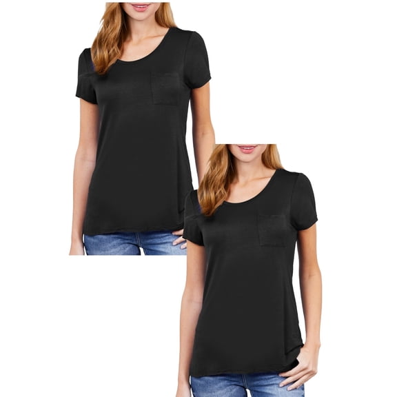 Women's 2 Pack Short Sleeve Scoop Neck Rayon Spandex Jersey Top
