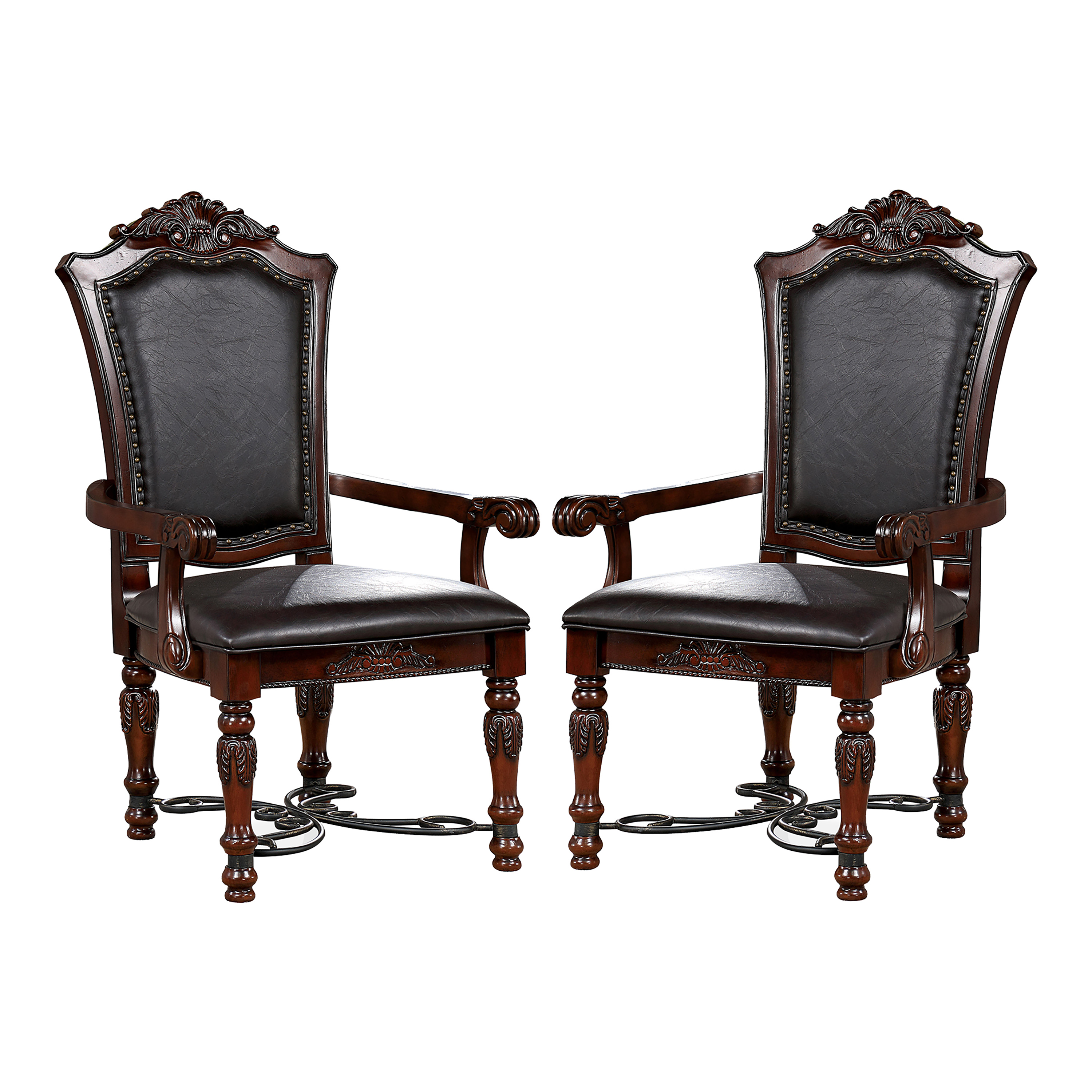 Furniture of America Cato Padded Faux Leather Indoor Armchairs, Brown Cherry (Set of 2)