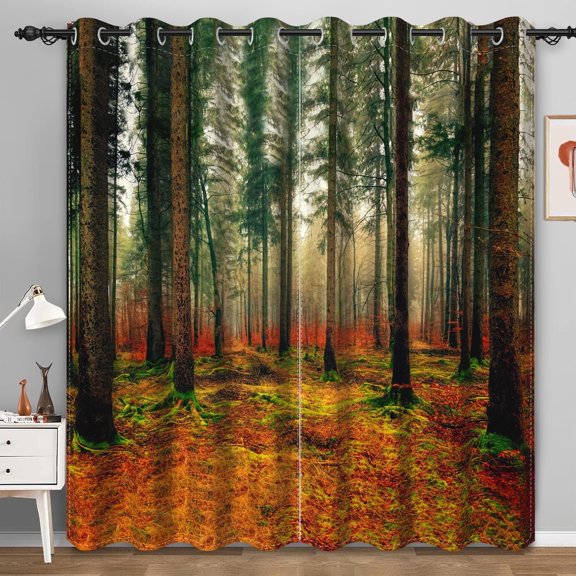 2 Panels Fall Tree Forest Blackout Curtain for Bedroom,Jungle Autumn Grommet Window Drapes for Living Room,52x84 Inch