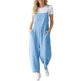 thumbnail image 2 of Women's Denim Overalls, Solid Color Casual Jumpsuit With Pocket & Drawstring, Loose Bib Pants For Farmhouse Style Sky Blue XL, 2 of 5