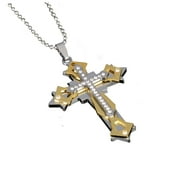 ROWENA J Goldtone Silvertone Crystal Christian Cross Anti-Tarnish Resistant J-359-B