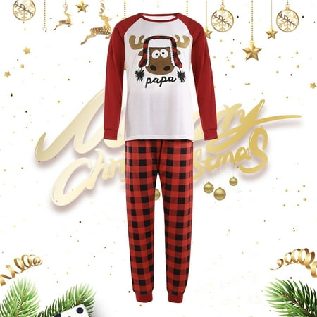 

Christmas Men Long Sleeve Plaid Print Tops Pants Xmas Family Clothes Pajamas
