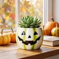 thumbnail image 2 of Halloween Ceramic Pumpkin Candle Holders, Striped Jack O Lantern Mini Planter Decor for Fall Tabletop, 2 of 6