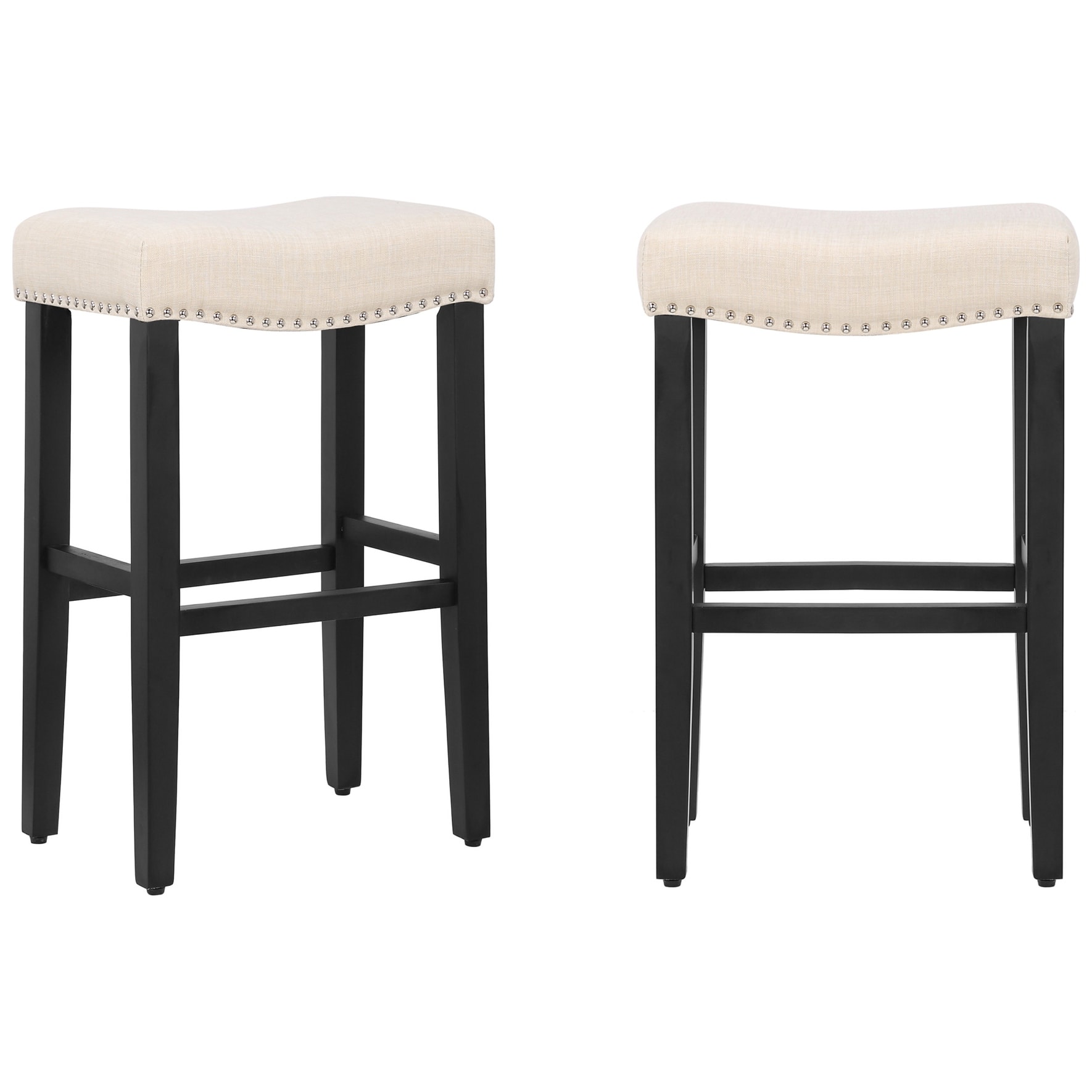YAZAN 29" Upholstered Counter Stool with Nail Head Trim (Set of 2), Black/Beige