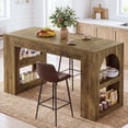 thumbnail image 6 of Finmind 63-inch Kitchen Island with Storage Shelves, Farmhouse Stationary Island Table with Spacious Top, for Kitchen, Living Room, Rustic Brown, 6 of 7