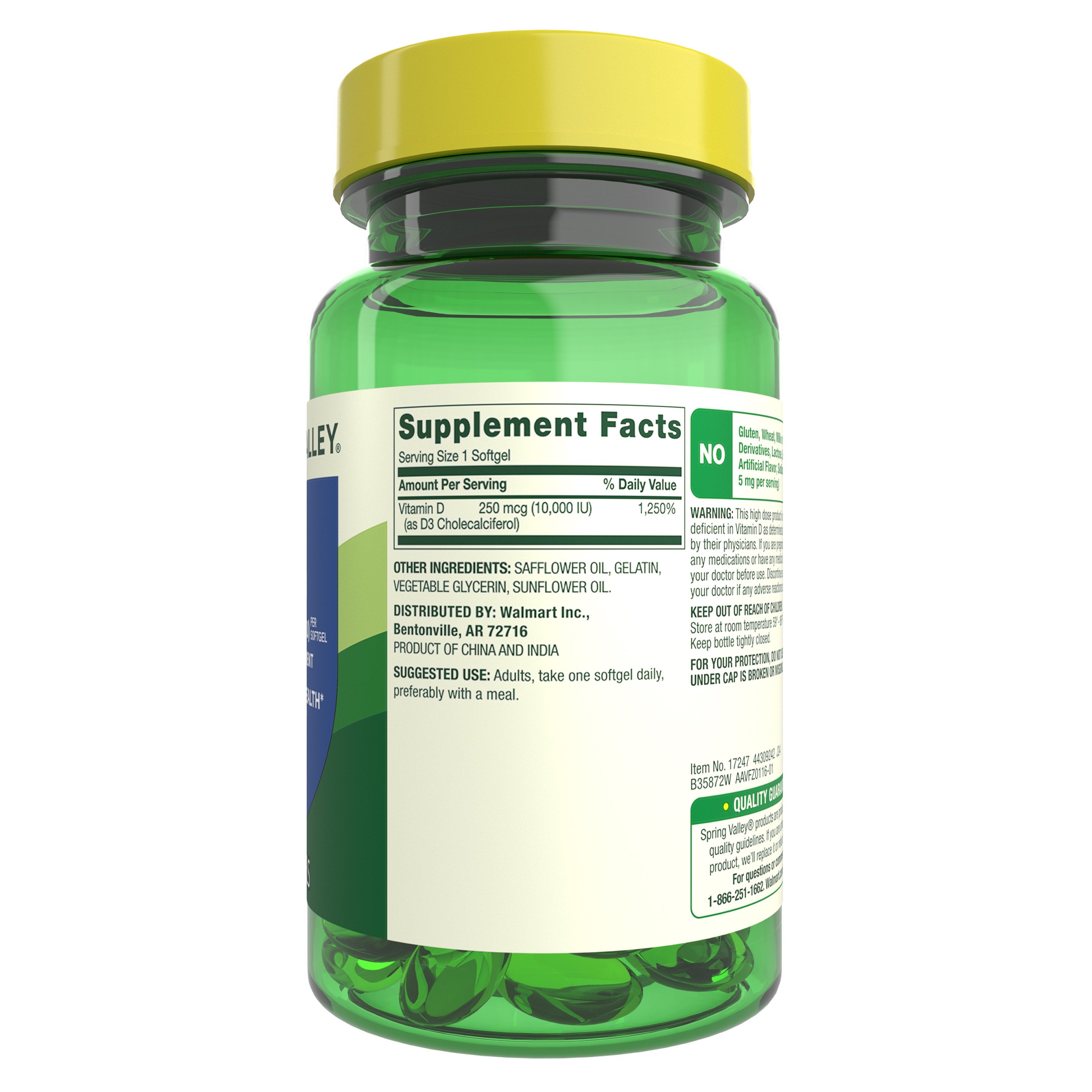 Softgels de Vitamina D3 de Spring Valley, 250 mcg (10,000 UI), 200 Unidades, Suplemento para la Salud Ósea e Inmune 2