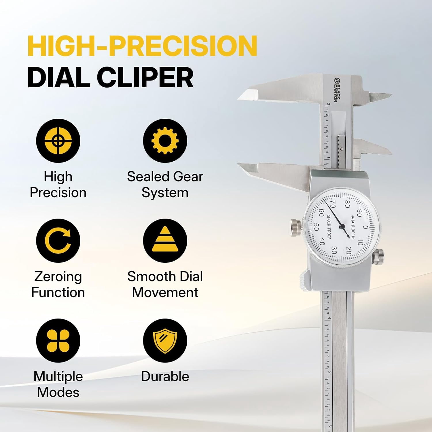 6" Dial Caliper, 6 Inches Measurement, Caliper Measuring Tool, 0.001 inch fine Graduation, 4-Way Measurements, Hardened 4R13 Stainless Steel, Ideal for DIY/Household