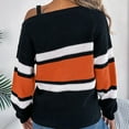 thumbnail image 4 of WREESH Fashion Pullover Off Shoulder Sweater Women's Casual Contrast Striped Lantern Sleeves Off Shoulder Pullover Sweater Top Sweater Orange, 4 of 7
