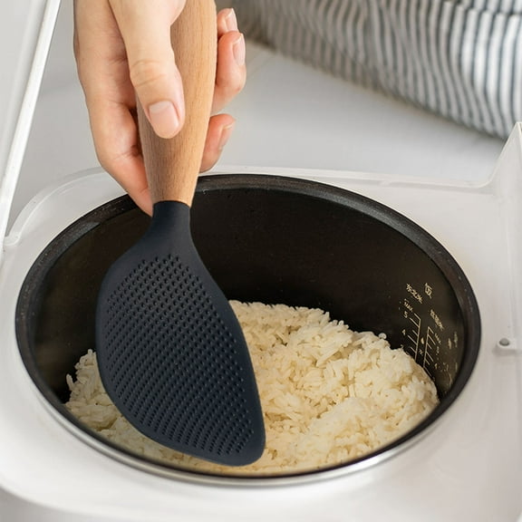Silicone Rice Spoon, Heat Resistant Spoon, Reusable Rice Scooper, Heat Resistant Household Rice Scooper, Anti-Scalding Rice Serving Spoon Black 2.95x8.27 Inch (1Pcs)