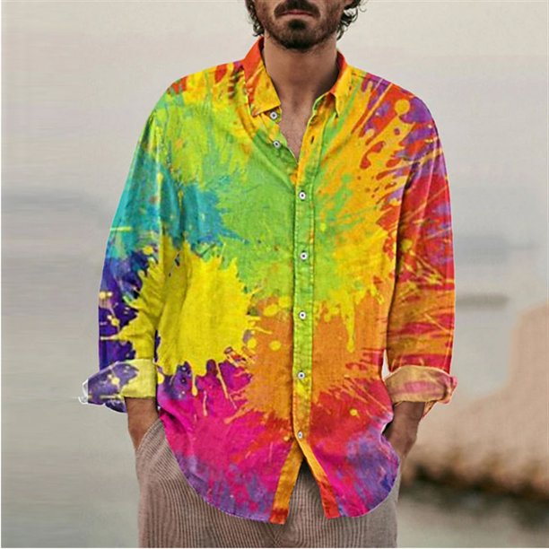 Camisa informal para hombre, para exteriores, colorida, con grafiti de amor, rosa, camisa para hombre, botones, manga larga, solapa, talla grande, nueva, gran oferta