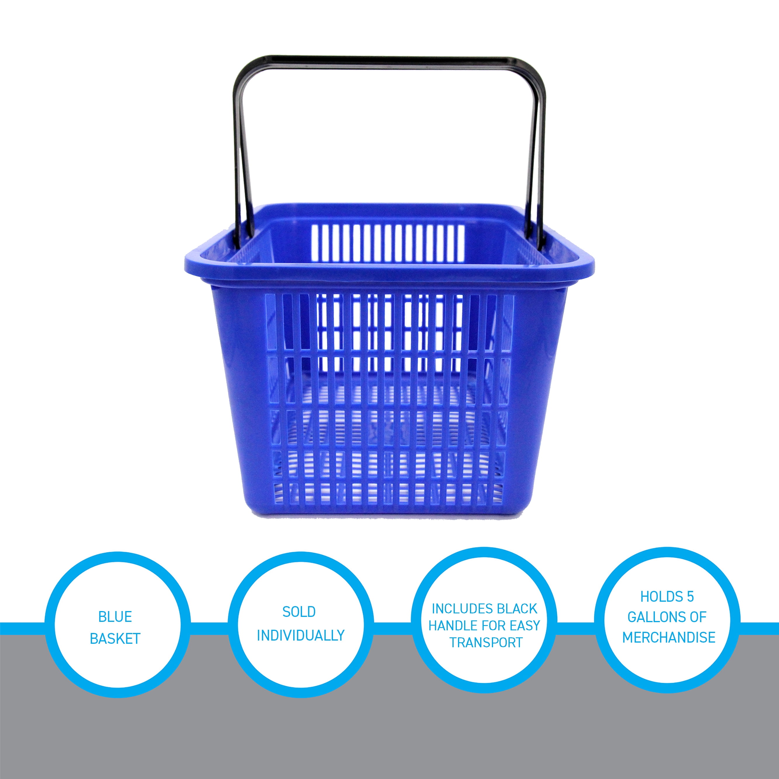 SSWBasics Blue Plastic Shopping Basket with Handles - Essential Shopping Baskets for Retail Store Use  Durable and Convenient Shopping Baskets for Customers