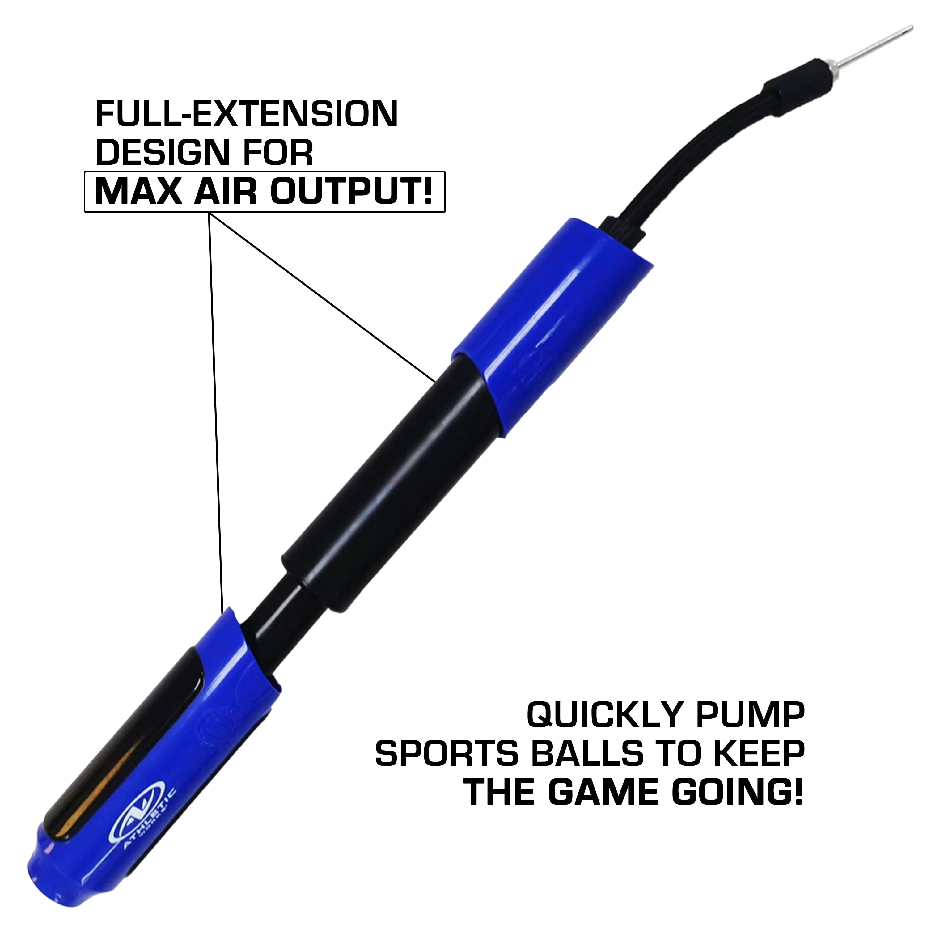 Athletic Works Manual 12 Air Pump with 1 Inflation Needle 1 Adapter, Blue,  Plastic, 0.4 lbs