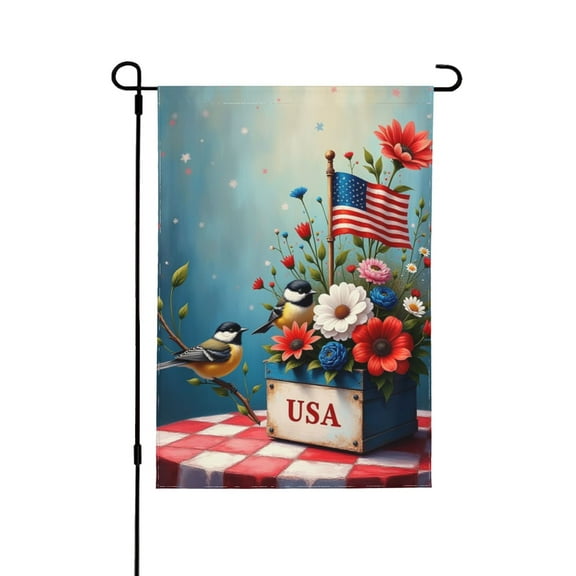 Patriotic USA Garden Flag With Birds & Flowers Double Sided 12x18 Inch Summer Outdoor Yard Decoration Independence Day Memorial Day 4th Of July Festive Banner
