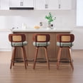 thumbnail image 3 of LEGAHOME Bar Stools set of 3, 26” Swivel Counter Height Bar Stools with Cane Rattan Back and Linen Seat, Mid-Century Modern Bar Stools for Kitchen Island, Bar, Dining Room, Walnut + Light Green, 3 of 7