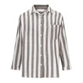 thumbnail image 6 of Women's Striped Button Down Shirt Long Sleeve Casual Linen Blouse Loose Fit Office Work Wear Spring Summer Outfit Brown S, 6 of 6