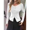 thumbnail image 4 of Women Fall Cardigan Sweaters Long Sleeve Button Up Ribbed Knit Tops White M, 4 of 7