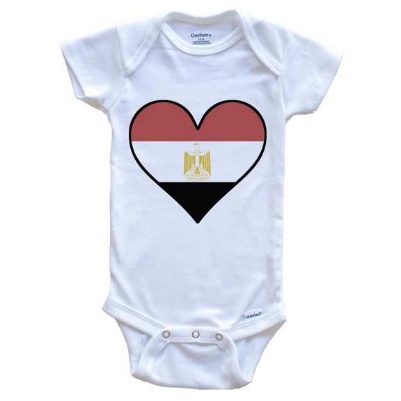 Egyptian Flag Baby Bodysuit - Cute Egyptian Flag Heart - Egypt Baby Bodysuit, 0-3 Months White