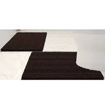 2 Piece Coffee Soft Cozy Plush Chenille Bath Mat & Contour Bath Rug