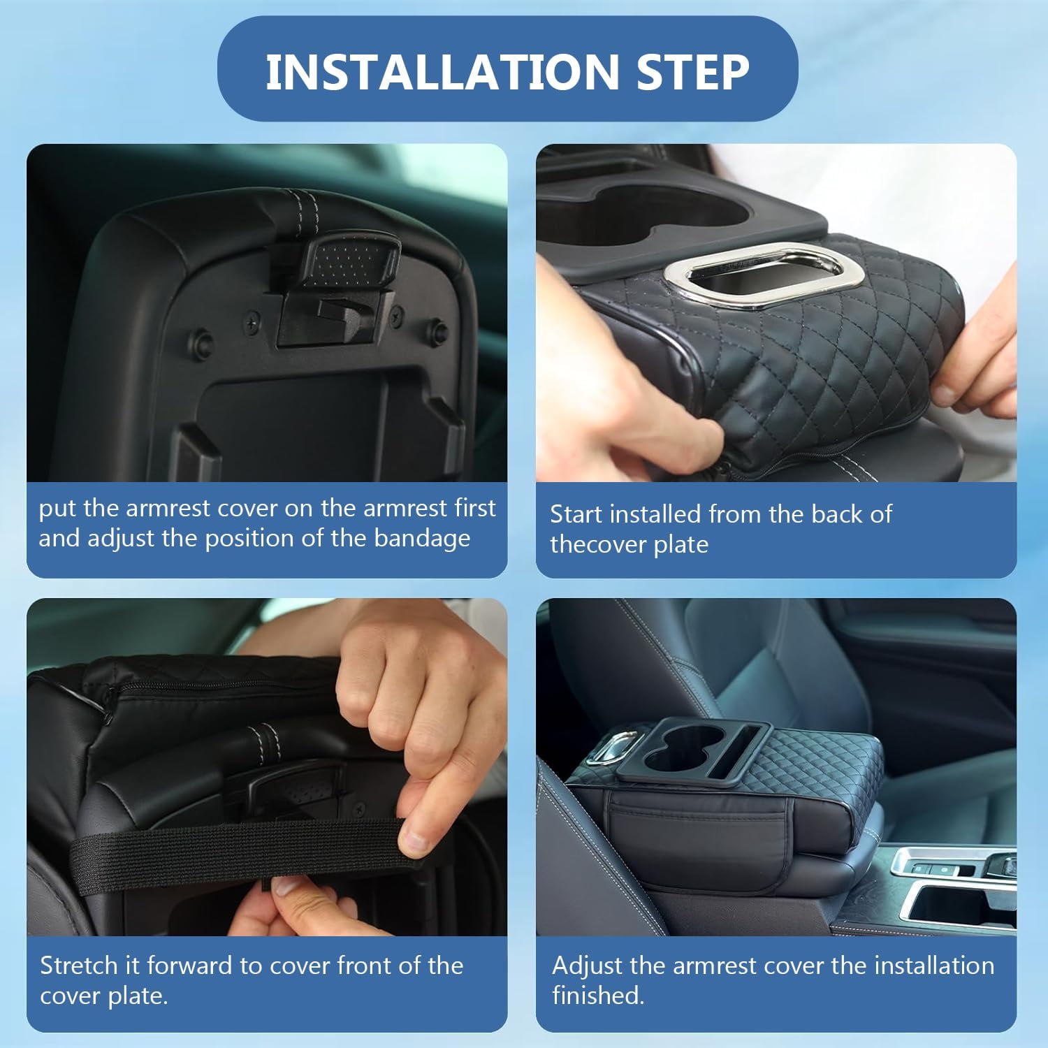 Multifunctional PU Leather Car Armrest Box Mat, Universal Center Console Cover with Storage Organizer, Non-Slip Driver and Passenger Side Arm Rest Pad
