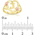 thumbnail image 2 of Floreo 10k Yellow Gold A-Z Letter Initial Ring with Heart and Rose Gold Flower Design, Sizes 4-9, 2 of 4