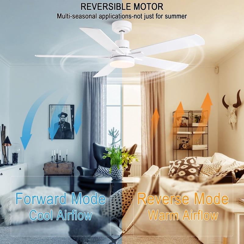 Wellspeed 52 in. Modern Ceiling Fan with Dimmable Light, for Indoor, Remote Control, 6 Speeds Reversible DC Motor, White